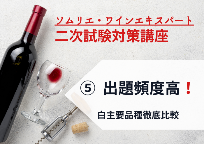 2025年度　ワイン二次⑤【出題頻度:高！】白主要品種　徹底比較ブラインド6種　パターン①