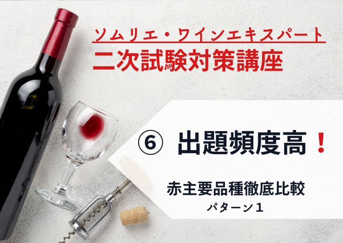 2025年度　ワイン二次⑥【出題頻度:高！】赤主要品種　徹底比較ブラインド6種　パターン①
