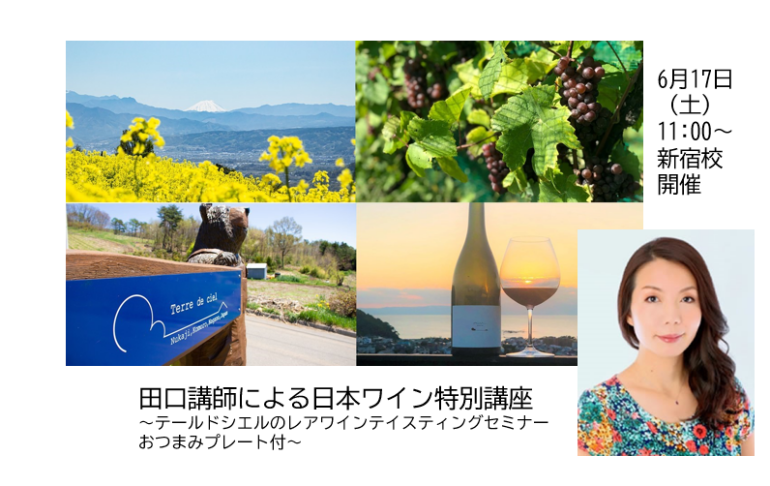 田口講師による日本ワイン特別講座　～テールドシエルのレアなワインテイスティング６種＋おつまみプレート付～